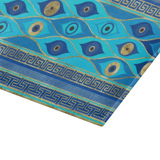 Grieks boze oog en Griekse sleutelversiering Snijplank (Hoek)