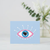 Grieks boze oog met rode rode rode rode roze briefkaart (Staand voorkant)