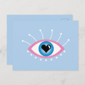 Grieks boze oog met rode rode rode rode roze briefkaart (Voorkant / Achterkant)