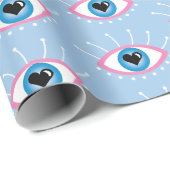 Grieks boze oog met rode rode rode rode roze cadeaupapier (Rol Hoek)