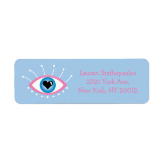 Grieks boze oog met rode rode rode rode roze etiket