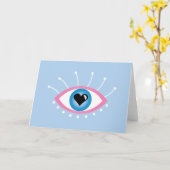 Grieks boze oog met rode rode rode rode roze kaart (Gele Bloem)