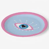 Grieks boze oog met rode rode rode rode roze papieren bordje (Gekanteld)