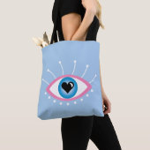 Grieks boze oog met rode rode rode rode roze tote bag (Dichtbij)