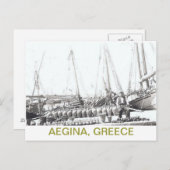 GRIEKS BRIEFKAART~MAN, BOAT EN VASTEN OP AEGINA BRIEFKAART (Voorkant / Achterkant)