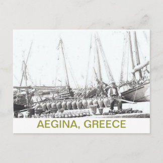 GRIEKS BRIEFKAART~MAN, BOAT EN VASTEN OP AEGINA BRIEFKAART