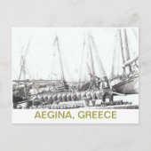 GRIEKS BRIEFKAART~MAN, BOAT EN VASTEN OP AEGINA BRIEFKAART (Voorkant)