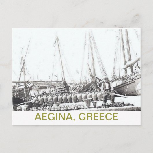 GRIEKS BRIEFKAART~MAN, BOAT EN VASTEN OP AEGINA BRIEFKAART (Voorkant)