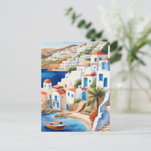 Grieks dorp bij het Zee, Griekenland Travel Souven Briefkaart (Staand voorkant)