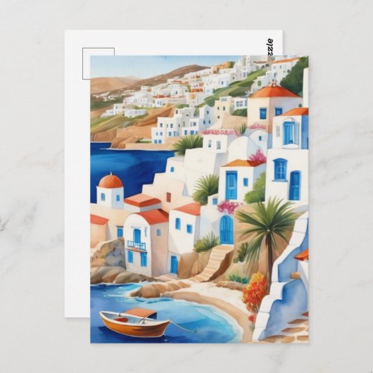 Grieks dorp bij het Zee, Griekenland Travel Souven Briefkaart (Voorkant / Achterkant)