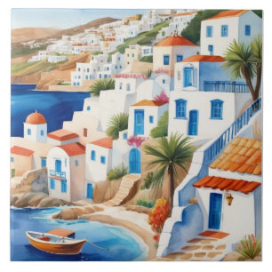 Grieks dorp bij het Zee, Griekenland Travel Souven Tegeltje