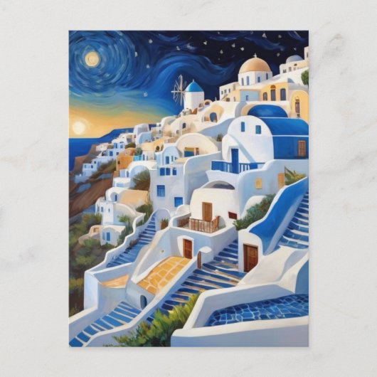 Grieks dorp op heuvel met windmolen - Griekenland Briefkaart (Voorkant)