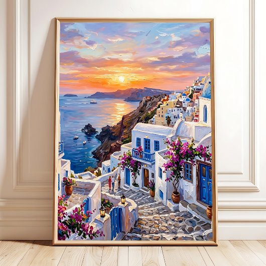 Grieks Eiland Dorp Canvas Wandkunst Poster