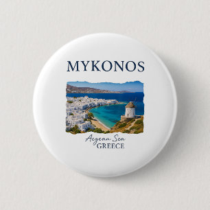 Grieks Eiland Mykonos Vakantie Reizen Kust Leven Ronde Button 5,7 Cm