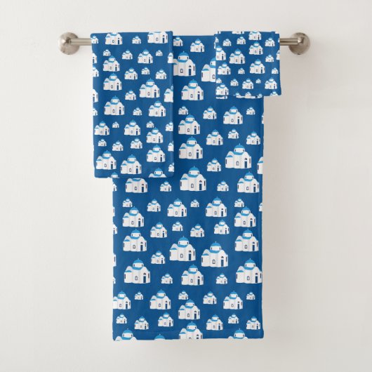 Grieks-eiland Santorini Blue Dome Church Bad Handdoek (Insitu)