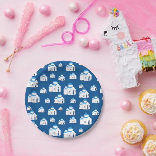 Grieks-eiland Santorini Blue Dome Church Papieren Bordje (Feest)