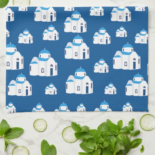 Grieks-eiland Santorini Blue Dome Church Theedoek (Gevouwen)