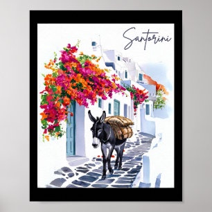 Grieks eiland Santorini ezel in traditioneel Griek Poster