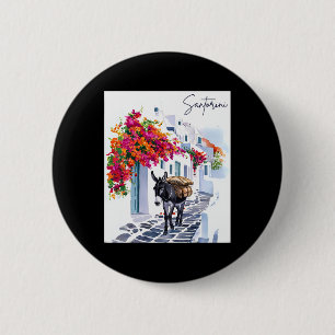 Grieks eiland Santorini ezel in traditioneel Griek Ronde Button 5,7 Cm