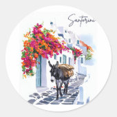 Grieks eiland Santorini ezel in traditioneel Griek Ronde Sticker (Voorkant)