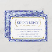 Grieks Elegance Bruiloft RSVP Kaart, Blauw Kaart (Voorkant / Achterkant)