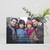 Grieks en Engels Vrolijk kerstfeest twee foto rood Feestdagenkaart (Staand voorkant)