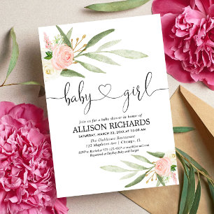 Grieks en roze baby shower met roze goudflorale bl kaart