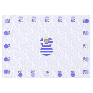 Grieks engel grijs haar geperst in vlaggetableclot tafelkleed