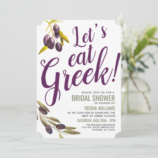Grieks eten proeven | Vrijgezellenfeest Sage Invit Kaart (Staand voorkant)