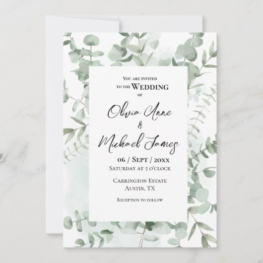 Grieks Eucalyptus Lijst Moderne bruiloft Kaart (Voorkant)