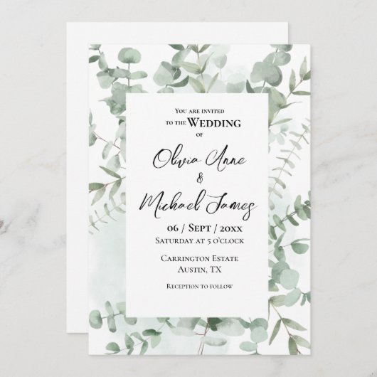 Grieks Eucalyptus Lijst Moderne bruiloft Kaart (Voorkant / Achterkant)