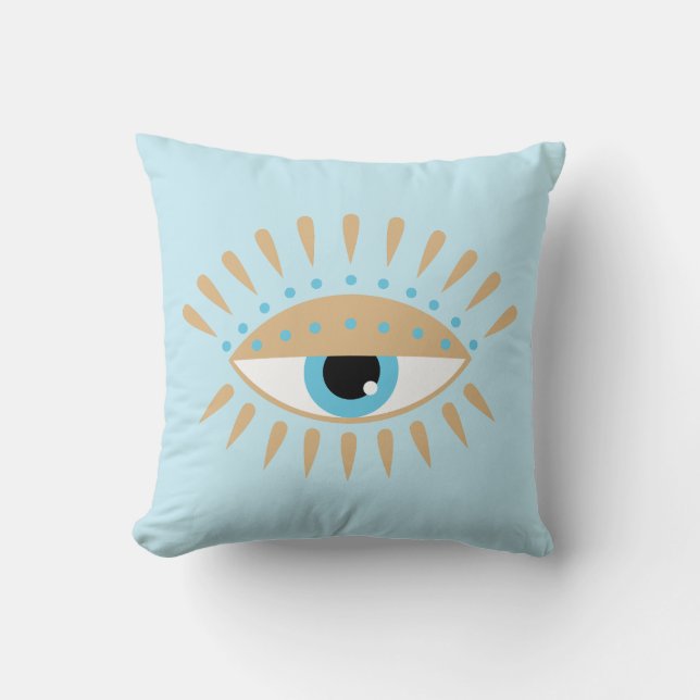 Grieks Evil Eye Blauw Kussen (Voorkant)