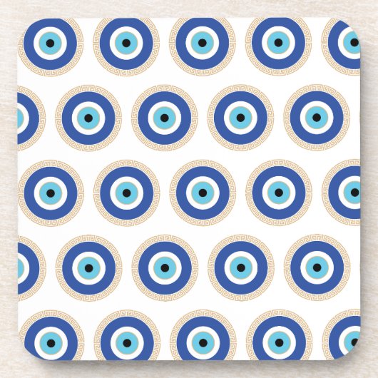 Grieks Evil Eye in Griekse Sleutel Bier Onderzetter (Voorkant)
