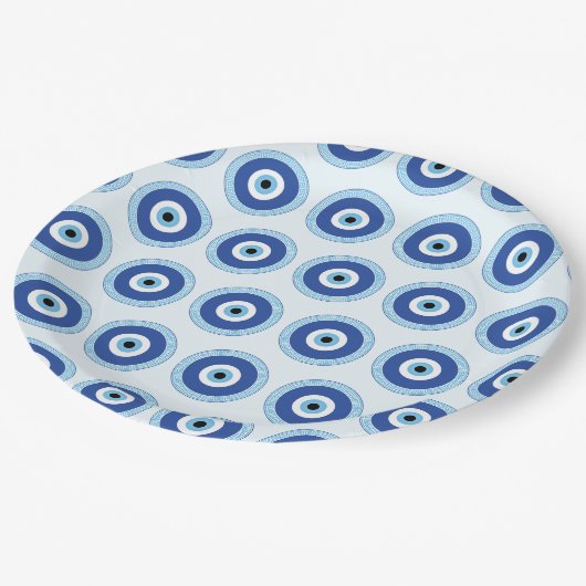 Grieks Evil Eye in Griekse Sleutel Papieren Bordje (Gekanteld)