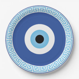 Grieks Evil Eye in Griekse Sleutel Papieren Bordje