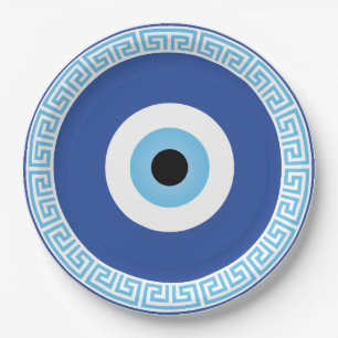 Grieks Evil Eye in Griekse Sleutel Papieren Bordje