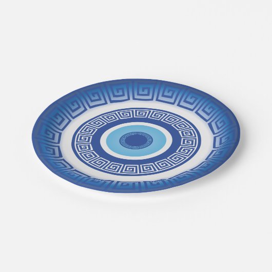 Grieks Evil Eye in Griekse Sleutel Papieren Bordje (Gekanteld)