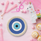 Grieks Evil Eye in Griekse Sleutel Papieren Bordje (Feest)