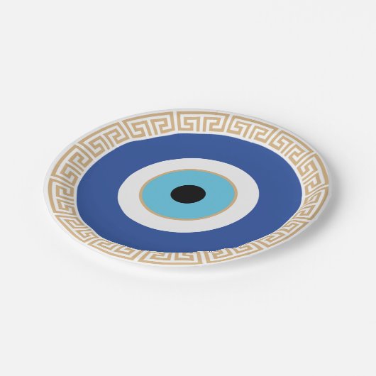 Grieks Evil Eye in Griekse Sleutel Papieren Bordje (Gekanteld)
