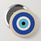 Grieks Evil Eye in Griekse Sleutel Ronde Button 4,0 Cm (Voorkant /achterkant)