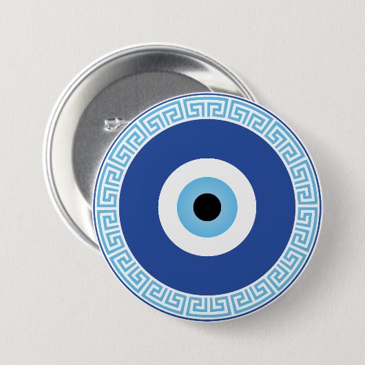 Grieks Evil Eye in Griekse Sleutel Ronde Button 7,6 Cm (Voorkant /achterkant)