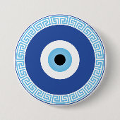 Grieks Evil Eye in Griekse Sleutel Ronde Button 7,6 Cm (Voorkant)