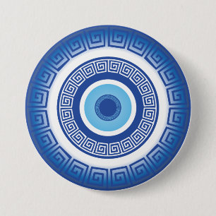Grieks Evil Eye in Griekse Sleutel Ronde Button 7,6 Cm