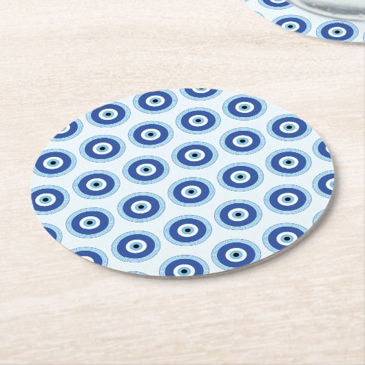 Grieks Evil Eye in Griekse Sleutel Ronde Kartonnen Onderzetter (Gebogen)