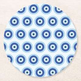 Grieks Evil Eye in Griekse Sleutel Ronde Kartonnen Onderzetter