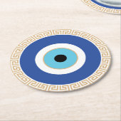 Grieks Evil Eye in Griekse Sleutel Ronde Kartonnen Onderzetter (Gebogen)