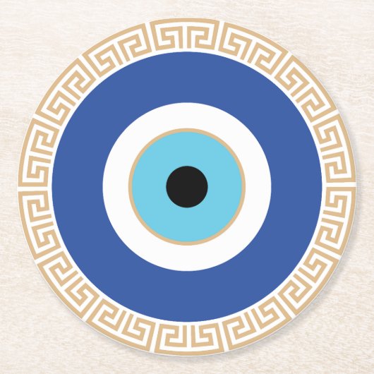Grieks Evil Eye in Griekse Sleutel Ronde Kartonnen Onderzetter (Voorkant)