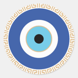 Grieks Evil Eye in Griekse Sleutel Ronde Sticker