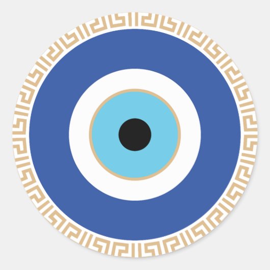 Grieks Evil Eye in Griekse Sleutel Ronde Sticker (Voorkant)