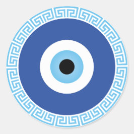 Grieks Evil Eye in Griekse Sleutel Ronde Sticker